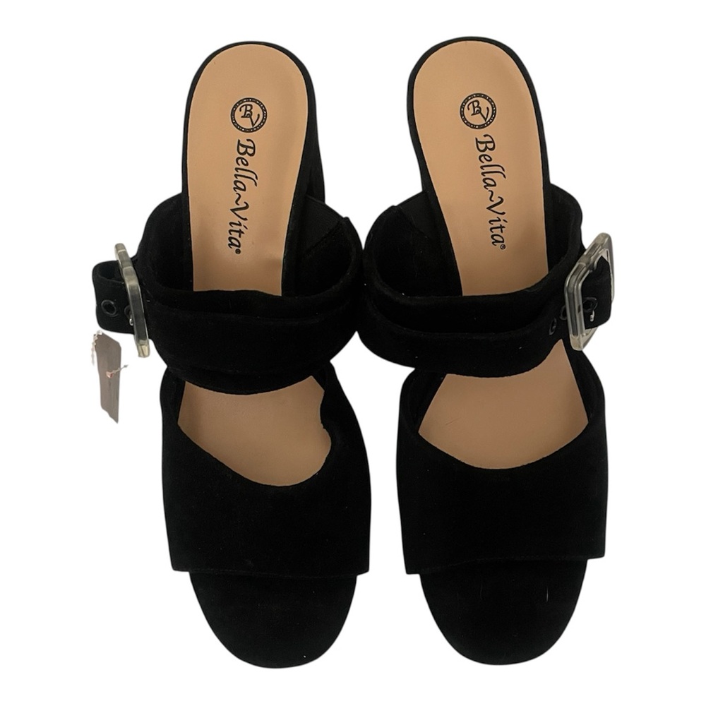 Bella Vita Black Suede Women's Buckle Slide Sandals Size 11N